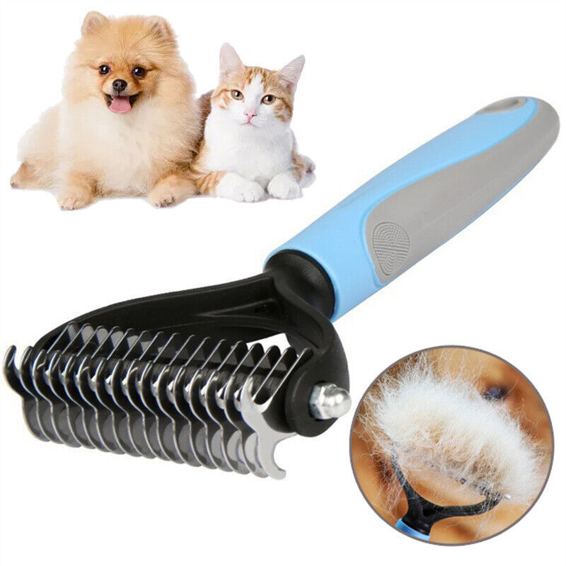 Cepillo de aseo para mascotas, para perros y gatos, herramienta para quitar el pelo suelto, rastrillo y peine, herramienta para desenredar el pelaje de dos lados para perros y gatos.