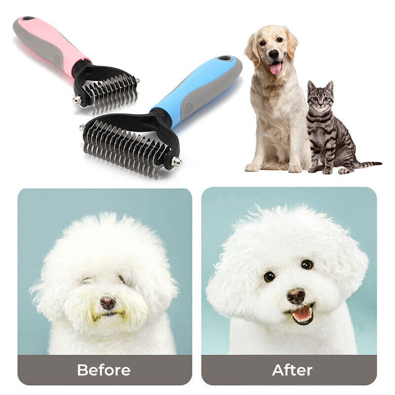 Cepillo de aseo para mascotas, para perros y gatos, herramienta para quitar el pelo suelto, rastrillo y peine, herramienta para desenredar el pelaje de dos lados para perros y gatos.