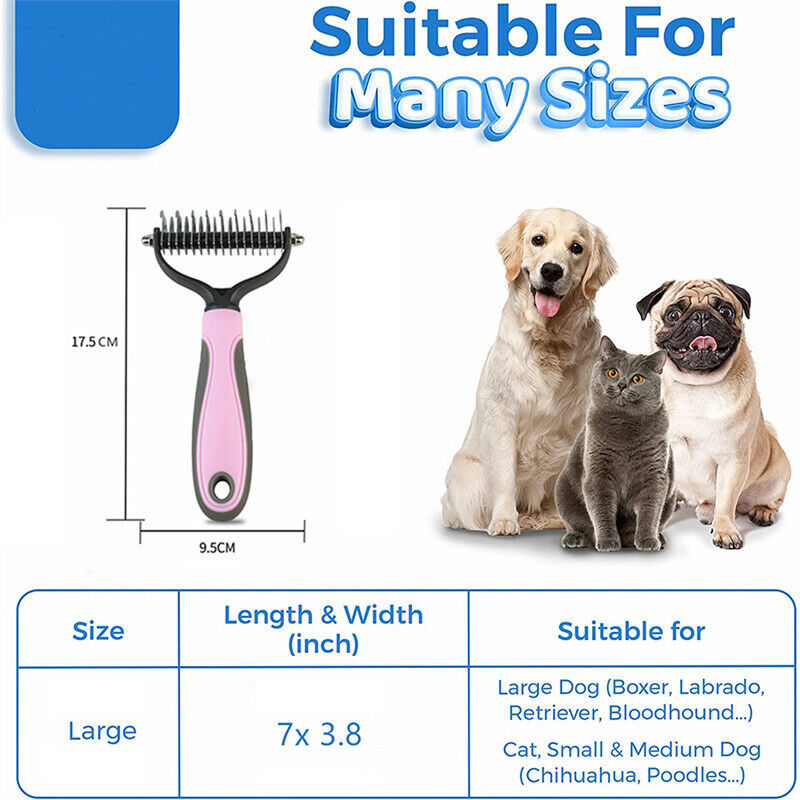 Cepillo de aseo para mascotas, para perros y gatos, herramienta para quitar el pelo suelto, rastrillo y peine, herramienta para desenredar el pelaje de dos lados para perros y gatos.